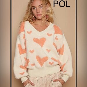 BP25🤍💞POL playtime in cream v-neck sweater w/3d heart design front+back!